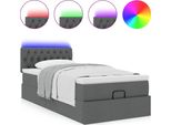 Syfax™ Pouf Letto Con Materasso E Led Grigio Scuro 90X200 Cm Tessuto