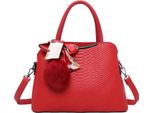 Gallantry, Borsa Da Donna In Simil-Serpente Con Foulard E Pompon Decorativi, Rosso