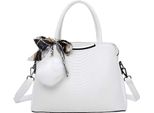 Gallantry, Borsa Da Donna In Simil-Serpente Con Foulard E Pompon Decorativi, Bianca