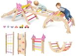 Costway: Set Di 4 Strutture Da Arrampicata Per Interni, Triangolo Pieghevole Con Scivolo, Arco Di Arrampicata, Rete, Rampa Bifacciale, Set Di Mattoncini E 2 Macchinine Per Bambini Da 1+