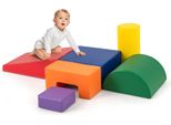 Costway 6 Pcs. Blocchi Da Costruzione In Schiuma, Blocchi Da Costruzione Giganti, Blocchi Da Costruzione In Schiuma Morbida, Blocchi Da Costruzione Grandi Multicolore, Rosso+Arancio