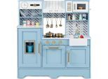 Cucina Per Bambini Costway Con Accessori, Cucina Da Gioco In Legno Con Fornelli, Rubinetto, Lavello, Microonde E Macchina Per Il Caffè, Cucina Giocattolo In Legno Per Bambini A Partire Dai 3 Anni Di Età