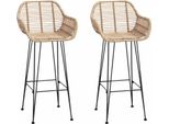 Vidaxl Sgabello Da Bar 2 Pezzi Naturale 55 X 52 X 92 Cm Rattan E Ferro