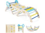 Set Di 3 Strutture Da Arrampicata Per Interni Costway, Triangolo Pieghevole Con Scivolo, Arco Di Arrampicata, Rampa Bifacciale E Set Di Blocchi Da Costruzione Inclusi, Per Bambini Da 1+