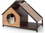 Casetta Per Gatti Costway, 2 In 1 Grotta Per Gatti E Letto Per Gatti A Forma Di Casa, Villa Per Gatti Con Veranda E Tetto Rimovibile, Arredamento Per Gatti, 84 X 43 X 58,5 Cm, Marrone