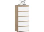 Comò Elegante CL5 In Rovere Sonoma E Bianco Con 5 Cassetti Per Camera Da Letto E Cameretta