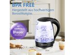 Bollitore In Vetro Da 1,7 Litri, 2200 Watt, Illuminazione A Led, 100% Senza Bpa, Filtro Anticalcare In Vetro Borosilicato Addensato, Base In Acciaio Inox A 360° Con Protezione Contro Le Secche