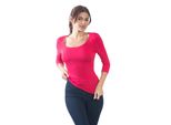 T-Shirt Da Donna Con Maniche A 3/4 E Scollo Rotondo. Fucsia: M