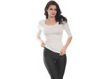 T-Shirt Da Donna Con Maniche A 3/4 E Scollo Rotondo. Bianco: Xs