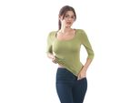 T-Shirt Da Donna Con Maniche A 3/4 E Scollo Rotondo. Olivo: Xs