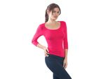T-Shirt Da Donna Con Maniche A 3/4 E Scollo Rotondo. Fucsia: Xs