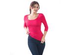 T-Shirt Da Donna Con Maniche A 3/4 E Scollo Rotondo. Fucsia: L