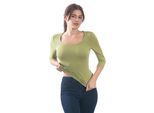 T-Shirt Da Donna Con Maniche A 3/4 E Scollo Rotondo. Oliva: M