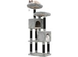 Costway Tiragraffi Grande, 156 Cm, Albero Per Gatti Con 2 Grotte Per Gatti, Base Grande, 2 Lettini, Paletto E Palla In Sisal, Tiragraffi Per Gatti In Flanella, Grigio + Nero