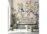 Vliestapete LIVING WALLS Vogeltapete Beige Grün mit Ästen & Blauen Vögeln, beige, B:2,7m H:0,02m L:4m, Vlies, Tapeten