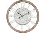 Orologio Da Parete Rebecca Mobili Con Intagli In Legno, Bianco E Marrone ø 55 Cm