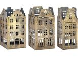 Gilde Teelichtleuchter, Haus, "HäUserreihe"", Hausmotiv, Metall, Goldfarben, ,, L. 9 Cm, B. 9 Cm, H. 18 Cm 3 StüCk Wie Abgebildet 69850"