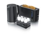 Arendo Frühstücks-Set Wasserkocher 1,5l, 2-Scheiben Toaster, 6er Eierkocher, Schwarz