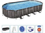 Bestway® Power Steel™ Frame Set Completo Di Piscina Con Pompa Filtro 732 X 366 X 122 Cm, Effetto Legno (Bog Oak), Ovale