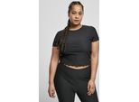 DáMské TričKo Urban Classics Ladies Cropped Lace Hem Tee Nero - 3XL