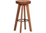 Sgabello Da Bar 2 Pezzi. Vera Pelle E Legno Massiccio Di Acacia