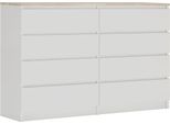 Cassettiera 8 Cassetti, Colore: Bianco Opaco / Rovere Sonoma Top, 138 X 101 X 39 Cm