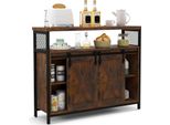 Costway Armadio A Buffet Con Spazio Di Archiviazione, Mobile Bar In Stile Casalingo Con Ripiani Regolabili A 3 Livelli, Porte Scorrevoli E Scomparti Aperti Marrone