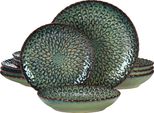 Set Di Stoviglie, Design In Ceramica Strutturata, Servizio Per 6 Persone, Verde, 12 Pezzi