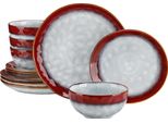 Set Di Stoviglie In Ceramica Rossa, Design Elegante, Adatto Al Microonde, 12 Pezzi