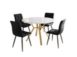 Set Di Tavoli Da Pranzo, Set Di Tavoli E Sedie Da Pranzo (5 Pezzi), Moderno, Semplice Tavolo Da Pranzo Rotondo E Set Di Sedie In Marmo, Sedie Da Pranzo Nere