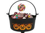 Streghe Zucca Halloween Cestino Caramelle Nero Arancione Teschio Calderone Collettore Autunno Decorazione Celebrazioni Partito Accessorio, Colore: Nero