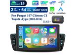 2+64G Carplay 7" Android 15 Autoradio Per Peugot 107 Citroen C1 Toyota Aygo Gps Navi Wifi Bt Fm Usb Rds Dsp Con Adattatore Dab"
