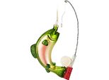 Brubaker Pesce Su Una Canna Da Pesca - Bomboniere Natalizie In Vetro Dipinte A Mano - Trota Iridea E Canna Da Pesca - Statuette Per La Decorazione Dell'albero Di Natale - 18 Cm