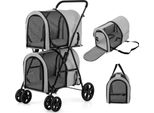 Costway Passeggino Per Cani A 2 Piani Fino A 16 Kg, Passeggino Per Cani Con Finestre A Rete E Portabicchieri E Rimorchio, Passeggino Per Gatti Per 2 Gatti Piccoli (Grigio)