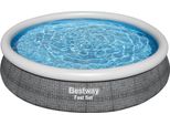 Set Per Piscina Fuori Terra Bestway® Fast Set™ Con Pompa Filtro Ø 366 X 76 Cm, Look Rattan (Grigio Ardesia), Rotondo