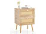Comodino Costway Con 2 Cassetti, Gambe In Legno Massiccio, Design Rattan, 40X40X59Cm Rovere