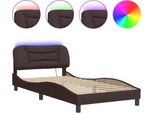 Vidaxl Struttura Letto Con Led Senza Materasso "Hvar"" Tessuto Marrone Scuro 100X200 Cm"