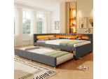 Merax Daybed Daybed 140X200 Cm, Con Letto Estraibile 90X190 Cm, Led, Usb E Type-C, Divano Letto, Divano Letto, Grigio