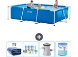 Piscina Intex Con Struttura Rettangolare - 300 X 200 X 75 Cm - Blu - Include Tenda Da Sole - Pacchetto Manutenzione - Pompa Filtro Per Piscina - Filtro