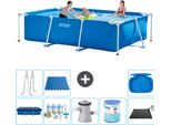 Piscina Intex Con Struttura Rettangolare - 300 X 200 X 75 Cm - Blu - Include Copertura - Pacchetto Manutenzione - Pompa Filtro Per Piscina - Filtro - Tappeto Solare - Scaletta