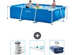 Piscina Intex Con Struttura Rettangolare - 300 X 200 X 75 Cm - Blu - Include Pompa Filtro Per Piscina - Kit Di Pulizia - Tenda Da Sole