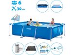 Piscina Intex Con Struttura Rettangolare - 300 X 200 X 75 Cm - Blu - Include Copertura - Copertura Del Terreno - Pompa Filtro Per Piscina - Tappetino Solare - Pacchetto Manutenzione - Kit Pulizia
