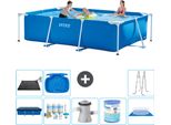 Piscina Intex Con Struttura Rettangolare - 300 X 200 X 75 Cm - Blu - Include Copertura - Pacchetto Manutenzione - Pompa Filtro Per Piscina - Filtro - Copertura Del Terreno - Tappeto Solare