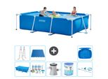 Piscina Intex Con Struttura Rettangolare - 300 X 200 X 75 Cm - Blu - Include Tenda Da Sole - Pacchetto Manutenzione - Pompa Filtro Per Piscina - Filtro - Kit Pulizia - Scaletta