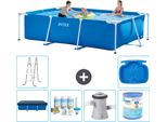 Piscina Intex Con Struttura Rettangolare - 300 X 200 X 75 Cm - Blu - Include Copertura - Pacchetto Manutenzione - Pompa Filtro Per Piscina - Filtro - Scaletta - Pediluvio