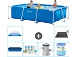 Piscina Intex Con Struttura Rettangolare - 300 X 200 X 75 Cm - Blu - Include Copertura - Pacchetto Manutenzione - Pompa Filtro Per Piscina - Filtro - Copertura Del Terreno - Tappeto Solare