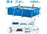 Piscina Intex Con Struttura Rettangolare - 300 X 200 X 75 Cm - Blu - Include Copertura - Copertura Del Terreno - Pompa Filtro Per Piscina - Tappetino Solare - Pacchetto Manutenzione - Kit Pulizia