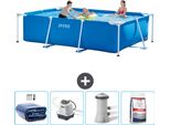 Piscina Intex Con Struttura Rettangolare - 300 X 200 X 75 Cm - Blu - Include Tenda Da Sole - Sistema Di Acqua Salata - Pompa Filtro Per Piscina -Per Piscina