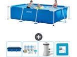 Piscina Intex Con Struttura Rettangolare - 300 X 200 X 75 Cm - Blu - Copertura Inclusa - Pacchetto Manutenzione - Pompa Filtro Per Piscina - Pavimento In Piastrelle