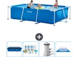 Piscina Intex Con Struttura Rettangolare - 300 X 200 X 75 Cm - Blu - Include Copertura - Pacchetto Manutenzione - Pompa Filtro Per Piscina - Copertura Del Terreno